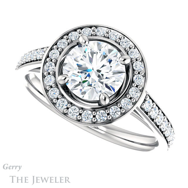 Round Cut Forever One Moissanite Engagement Ring #GTJ1192-round-fo-w