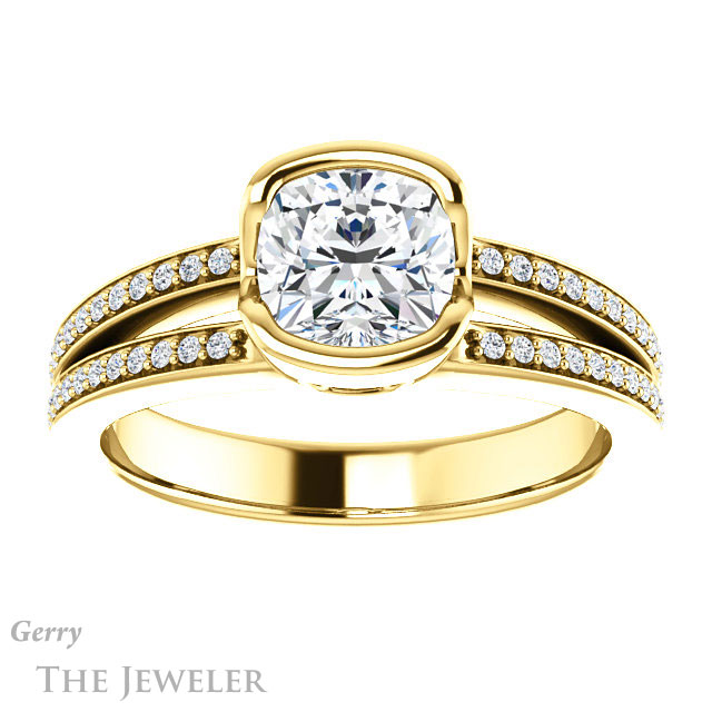 Cushion Cut Forever One Moissanite Engagement Ring #GTJ1193-cushion-fo-y