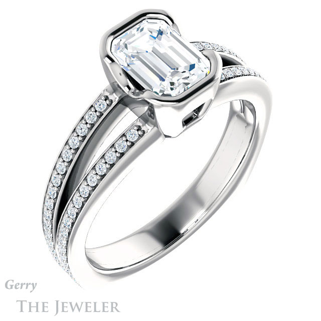 Emerald Cut Forever Brilliant Moissanite Engagement Ring #GTJ1193-emerald-fb-w