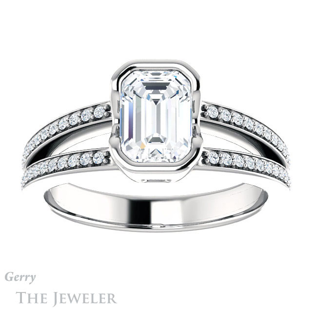 Emerald Cut Forever Brilliant Moissanite Engagement Ring #GTJ1193-emerald-fb-w