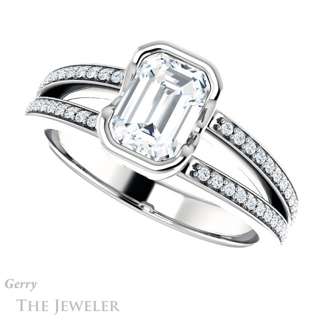 Emerald Cut Forever Brilliant Moissanite Engagement Ring #GTJ1193-emerald-fb-w