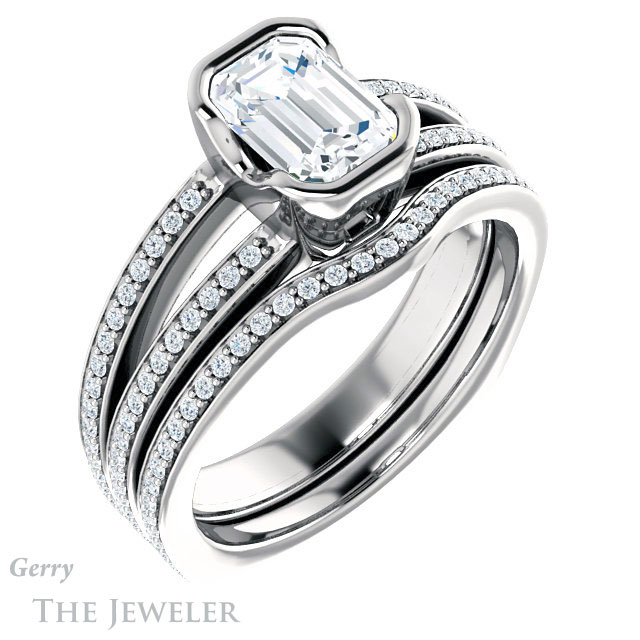Emerald Cut Forever Brilliant Moissanite Engagement Ring #GTJ1193-emerald-fb-w