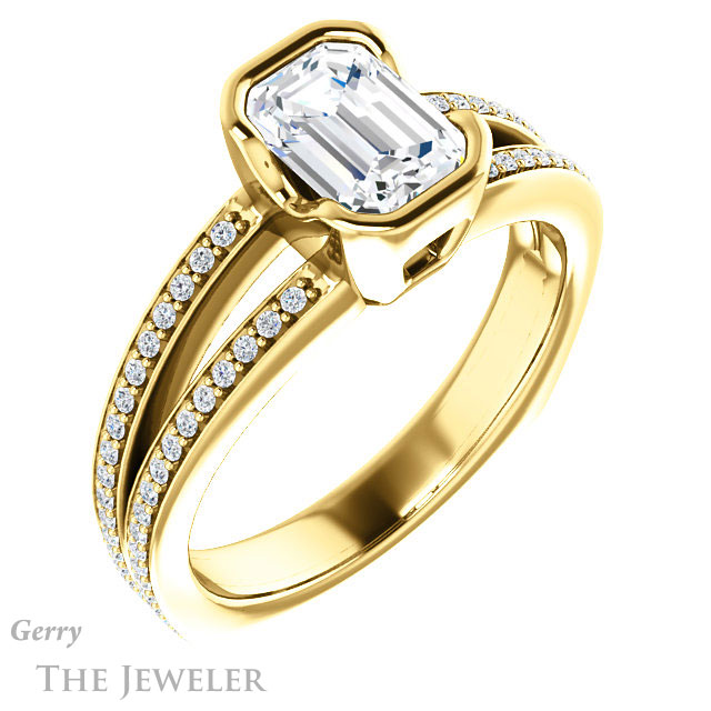 Emerald Cut Forever Brilliant Moissanite Engagement Ring #GTJ1193-emerald-fb-y