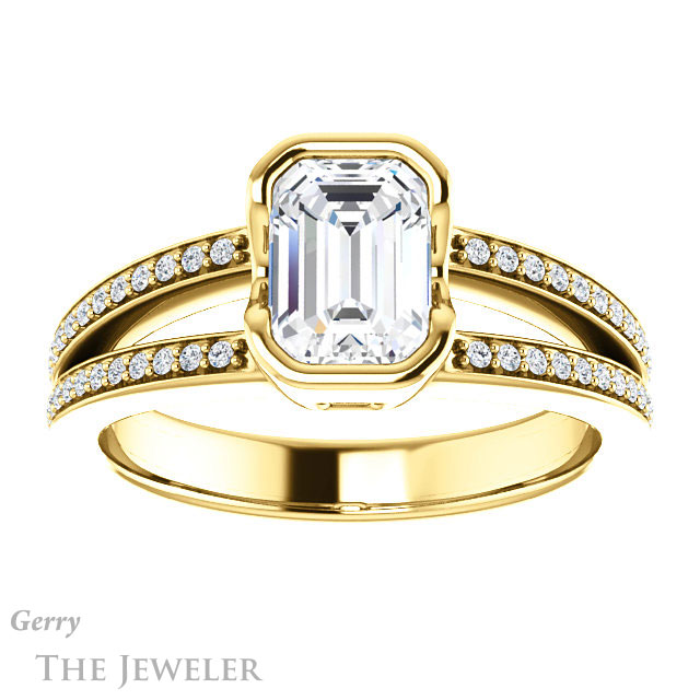 Emerald Cut Forever Brilliant Moissanite Engagement Ring #GTJ1193-emerald-fb-y