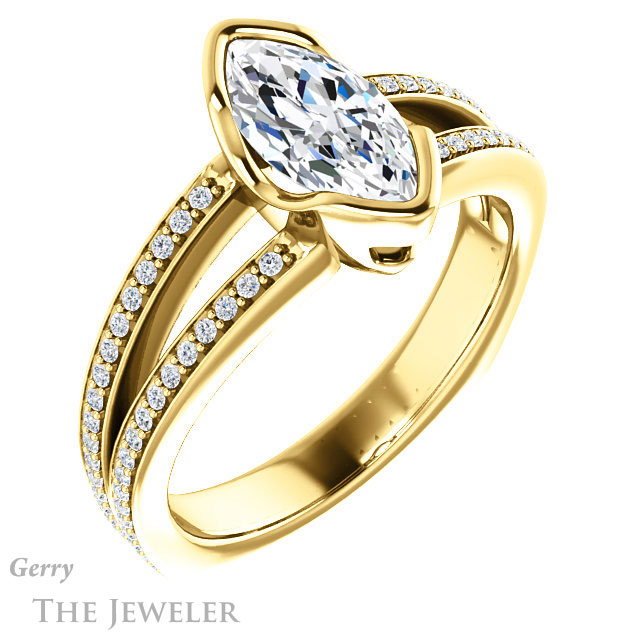 Marquise Cut Forever Brilliant Moissanite Engagement Ring #GTJ1193-marquise-fb-y