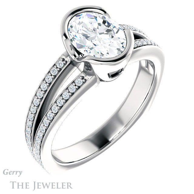 Oval Shaped Forever One Moissanite Engagement Ring #GTJ1193-oval-fo-w 4 Oval Shaped Forever One Moissanite Engagement Ring #GTJ1193-oval-fo-w