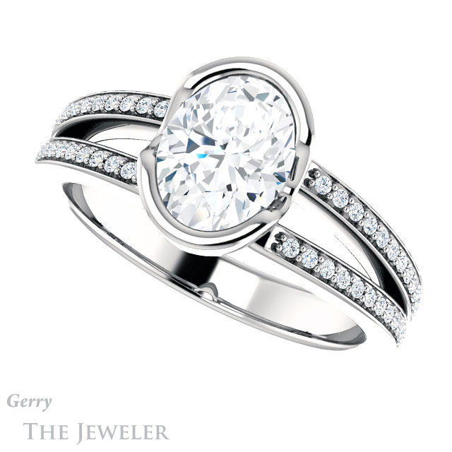 Oval Shaped Forever One Moissanite Engagement Ring #GTJ1193-oval-fo-w 5 Oval Shaped Forever One Moissanite Engagement Ring #GTJ1193-oval-fo-w