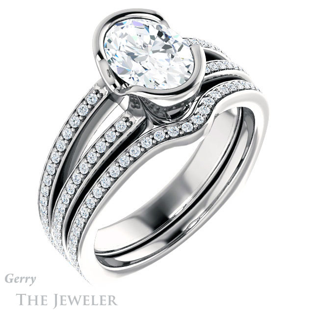 Oval Shaped Forever One Moissanite Engagement Ring #GTJ1193-oval-fo-w 6 Oval Shaped Forever One Moissanite Engagement Ring #GTJ1193-oval-fo-w