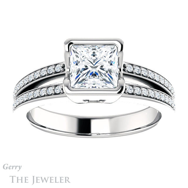 Princess Cut Forever One Moissanite Engagement Ring #GTJ1193-square-fo-w