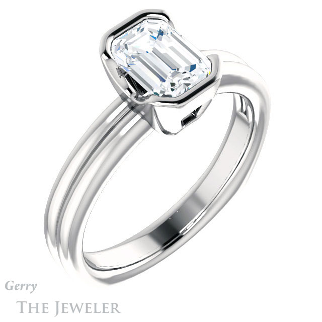 Emerald Cut Forever Brilliant Moissanite Engagement Ring #GTJ1194-emerald-fb-w