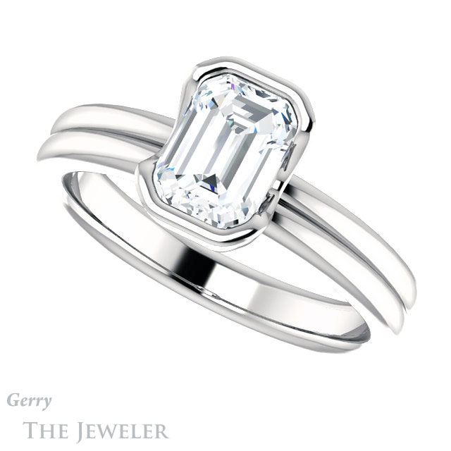 Emerald Cut Forever Brilliant Moissanite Engagement Ring #GTJ1194-emerald-fb-w