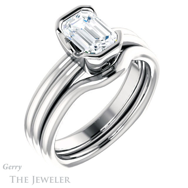 Emerald Cut Forever Brilliant Moissanite Engagement Ring #GTJ1194-emerald-fb-w