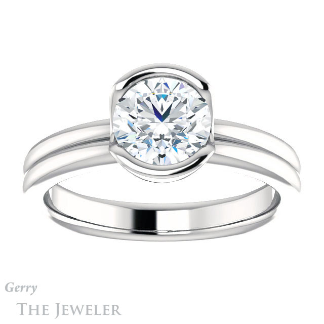Round Cut Forever One Moissanite Engagement Ring #GTJ1194-round-fo-w