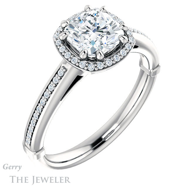Cushion Cut Forever One Moissanite Engagement Ring #GTJ1195-cushion-fo-w 4 Cushion Cut Forever One Moissanite Engagement Ring #GTJ1195-cushion-fo-w
