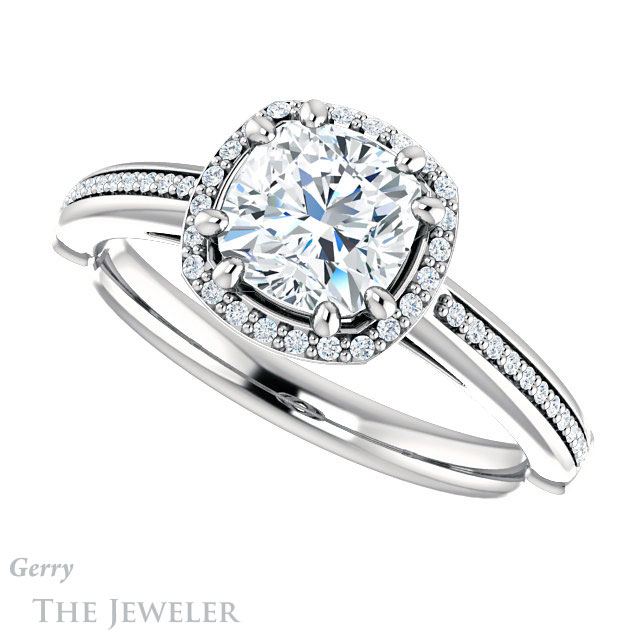 Cushion Cut Forever One Moissanite Engagement Ring #GTJ1195-cushion-fo-w 5 Cushion Cut Forever One Moissanite Engagement Ring #GTJ1195-cushion-fo-w