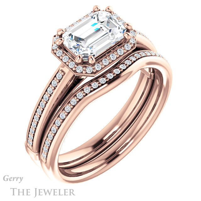 Emerald Cut Forever One Moissanite Engagement Ring #GTJ1195-emerald-fb-r 6 Emerald Cut Forever Brilliant Moissanite Engagement Ring #GTJ1195-emerald-fb-r