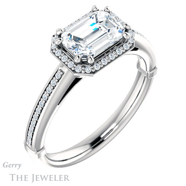 Emerald Cut Forever One Moissanite Engagement Ring #GTJ1195-emerald-fb-w 4 Emerald Cut Forever Brilliant Moissanite Engagement Ring #GTJ1195-emerald-fb-w