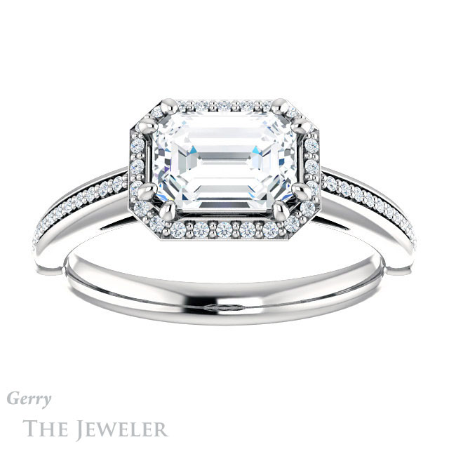 Emerald Cut Forever Brilliant Moissanite Engagement Ring #GTJ1195-emerald-fb-w