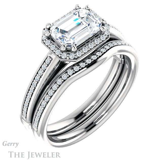 Emerald Cut Forever One Moissanite Engagement Ring #GTJ1195-emerald-fb-w 6 Emerald Cut Forever Brilliant Moissanite Engagement Ring #GTJ1195-emerald-fb-w