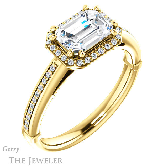 Emerald Cut Forever Brilliant Moissanite Engagement Ring #GTJ1195-emerald-fb-y