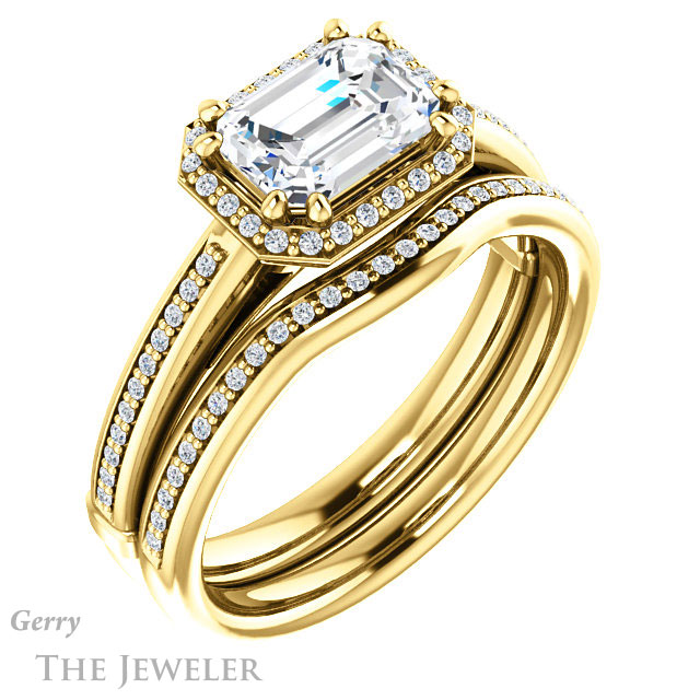 Emerald Cut Forever Brilliant Moissanite Engagement Ring #GTJ1195-emerald-fb-y