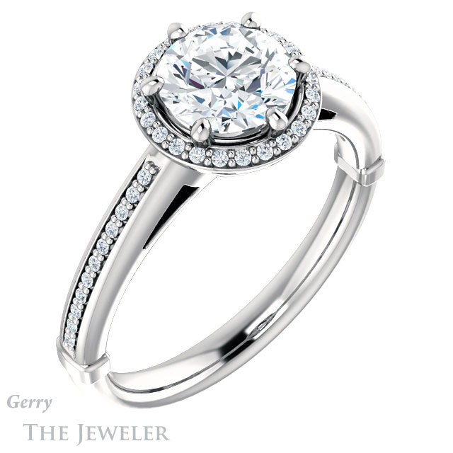 Round Cut Forever One Moissanite Engagement Ring #GTJ1195-round-fo-w