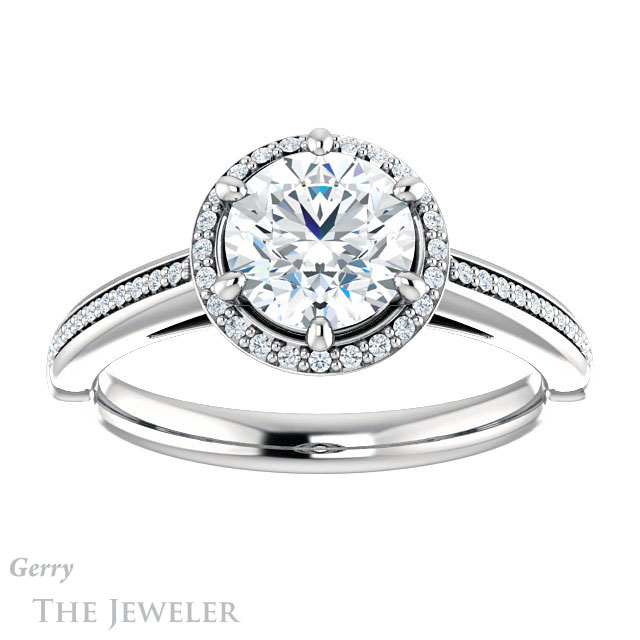 Round Cut Forever One Moissanite Engagement Ring #GTJ1195-round-fo-w