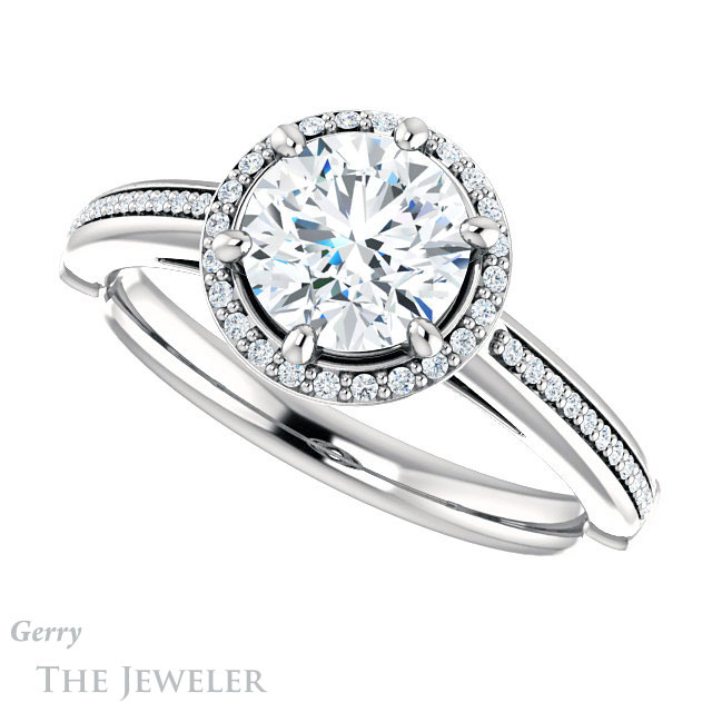 Round Cut Forever One Moissanite Engagement Ring #GTJ1195-round-fo-w