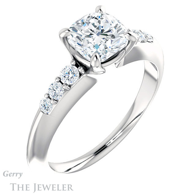Cushion Cut Forever One Moissanite Engagement Ring #GTJ1196-cushion-fo-w 4 Cushion Cut Forever One Moissanite Engagement Ring #GTJ1196-cushion-fo-w