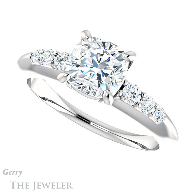 Cushion Cut Forever One Moissanite Engagement Ring #GTJ1196-cushion-fo-w 5 Cushion Cut Forever One Moissanite Engagement Ring #GTJ1196-cushion-fo-w