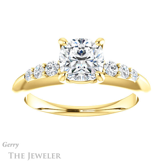 Cushion Cut Forever One Moissanite Engagement Ring #GTJ1196-cushion-fo-y 1 Cushion Cut Forever One Moissanite Engagement Ring #GTJ1196-cushion-fo-y