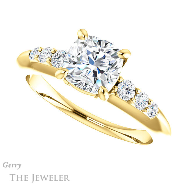 Cushion Cut Forever One Moissanite Engagement Ring #GTJ1196-cushion-fo-y 5 Cushion Cut Forever One Moissanite Engagement Ring #GTJ1196-cushion-fo-y