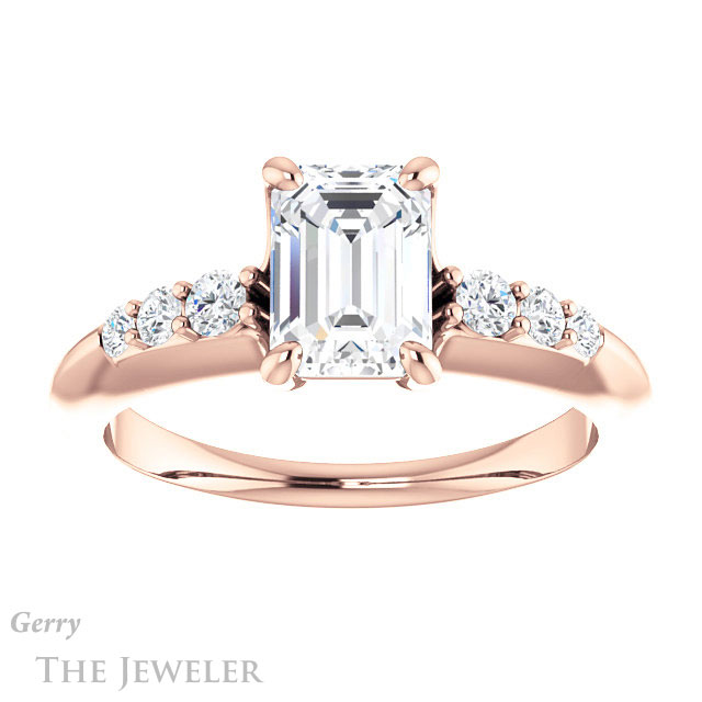 Emerald Cut Forever One Moissanite Engagement Ring #GTJ1196-emerald-fb-r 1 Emerald Cut Forever Brilliant Moissanite Engagement Ring #GTJ1196-emerald-fb-r
