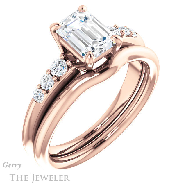 Emerald Cut Forever One Moissanite Engagement Ring #GTJ1196-emerald-fb-r 6 Emerald Cut Forever Brilliant Moissanite Engagement Ring #GTJ1196-emerald-fb-r
