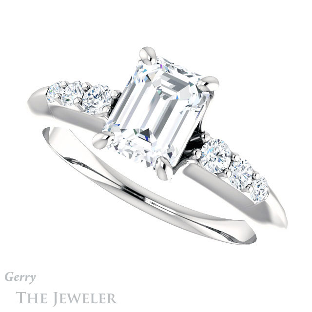 Emerald Cut Forever Brilliant Moissanite Engagement Ring #GTJ1196-emerald-fb-w