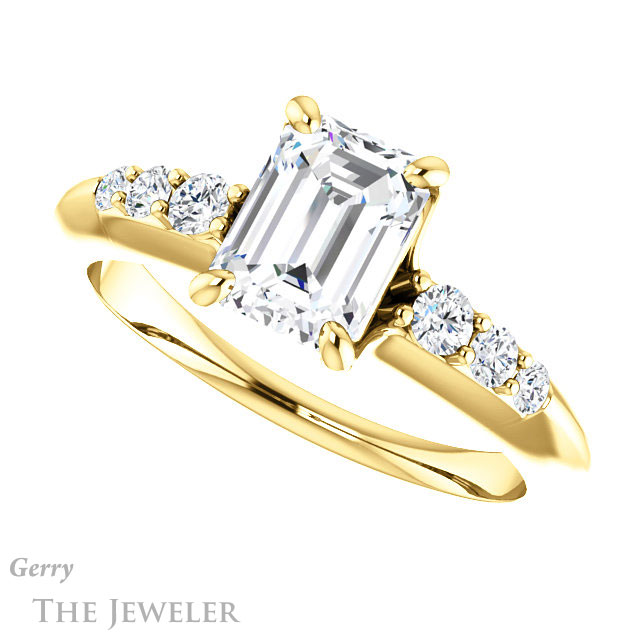 Emerald Cut Forever Brilliant Moissanite Engagement Ring #GTJ1196-emerald-fb-y