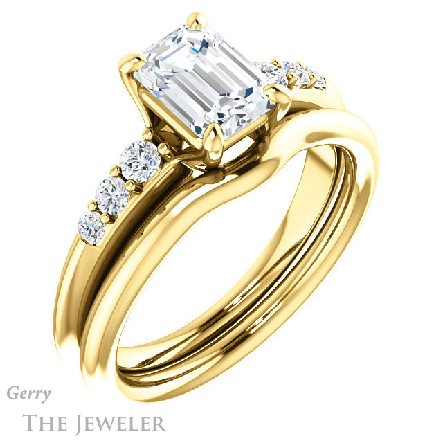 Emerald Cut Forever Brilliant Moissanite Engagement Ring #GTJ1196-emerald-fb-y