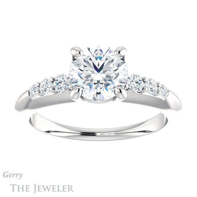 Round Cut Forever One Moissanite Engagement Ring #GTJ1196-round-fo-w