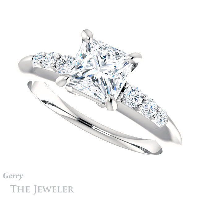 Princess Cut Forever One Moissanite Engagement Ring #GTJ1196-square-fo-w 5 Princess Cut Forever One Moissanite Engagement Ring #GTJ1196-square-fo-w