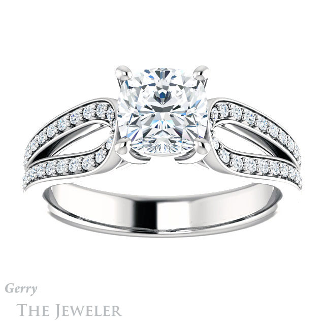 Cushion Cut Forever One Moissanite Engagement Ring #GTJ1198-cushion-fo-w