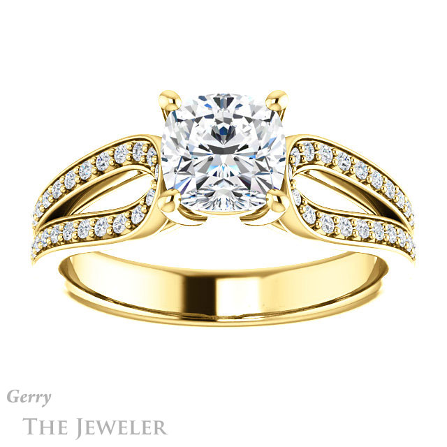 Cushion Cut Forever One Moissanite Engagement Ring #GTJ1198-cushion-fo-y