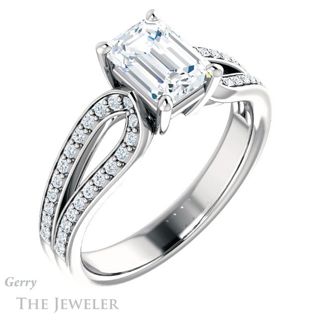 Emerald Cut Forever Brilliant Moissanite Engagement Ring #GTJ1198-emerald-fb-w