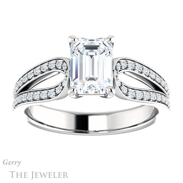 Emerald Cut Forever Brilliant Moissanite Engagement Ring #GTJ1198-emerald-fb-w