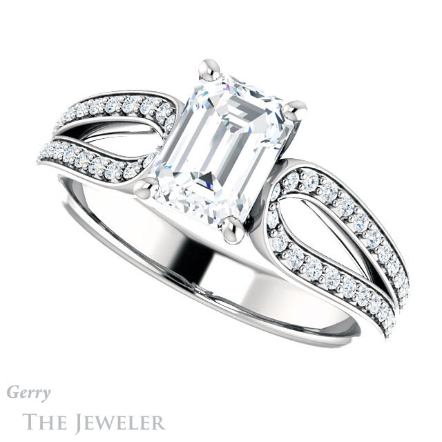 Emerald Cut Forever Brilliant Moissanite Engagement Ring #GTJ1198-emerald-fb-w