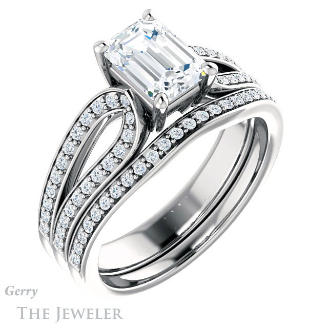 Emerald Cut Forever Brilliant Moissanite Engagement Ring #GTJ1198-emerald-fb-w