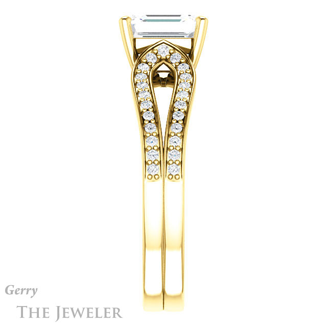 Emerald Cut Forever One Moissanite Engagement Ring #GTJ1198-emerald-fb-y 3 Emerald Cut Forever Brilliant Moissanite Engagement Ring #GTJ1198-emerald-fb-y