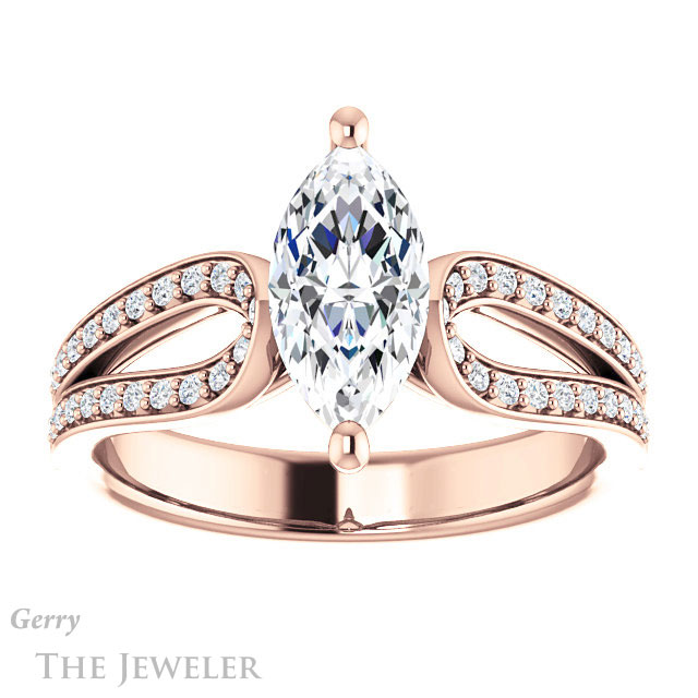 Marquise Cut Forever One Moissanite Engagement Ring #GTJ1198-marquise-fb-r 1 Marquise Cut Forever Brilliant Moissanite Engagement Ring #GTJ1198-marquise-fb-r