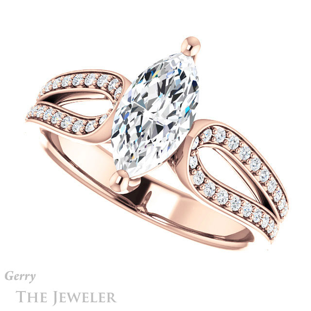 Marquise Cut Forever One Moissanite Engagement Ring #GTJ1198-marquise-fb-r 5 Marquise Cut Forever Brilliant Moissanite Engagement Ring #GTJ1198-marquise-fb-r