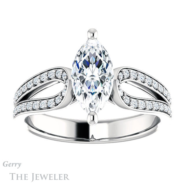 Marquise Cut Forever Brilliant Moissanite Engagement Ring #GTJ1198-marquise-fb-w