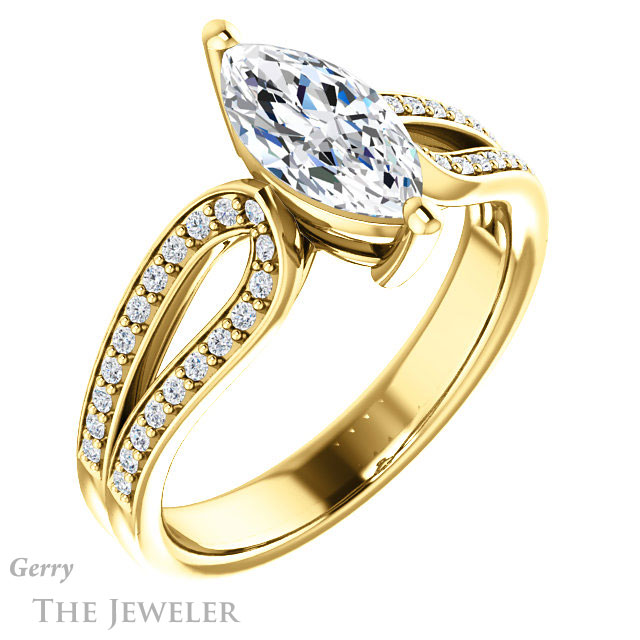 Marquise Cut Forever One Moissanite Engagement Ring #GTJ1198-marquise-fb-y 4 Marquise Cut Forever Brilliant Moissanite Engagement Ring #GTJ1198-marquise-fb-y